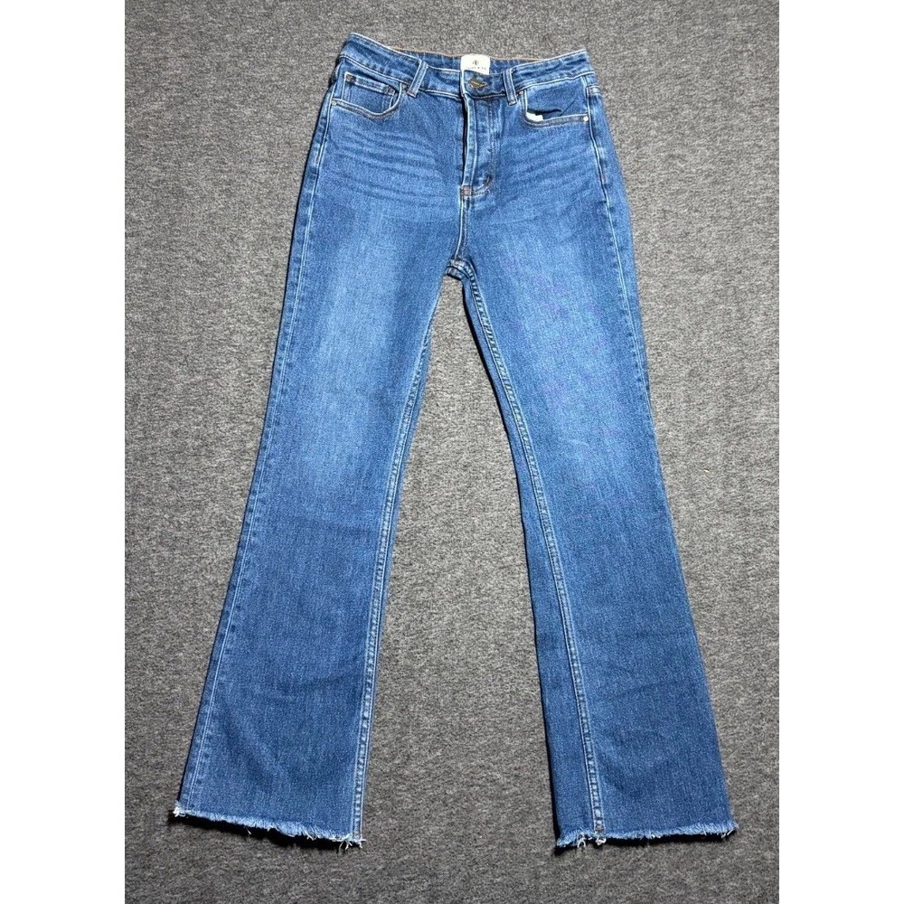 Anine Bing Jeans Womens 28 Blue Denim Double Stitch Raw Hem Straight Leg Outdoor